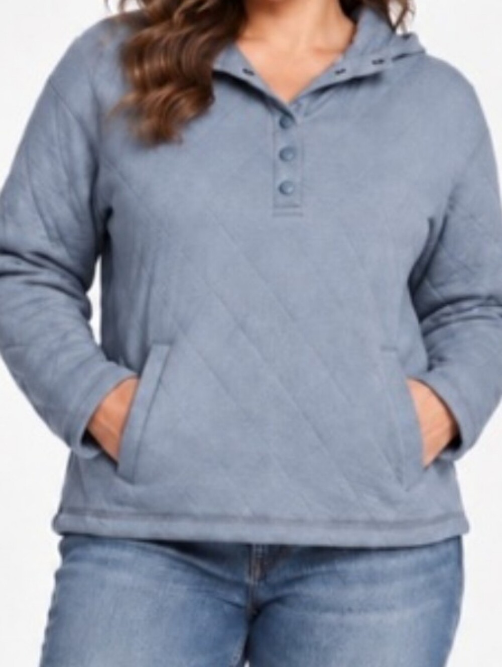 LANDS END light Blue/gray Quilted Pullover Hoodie With Pockets Soft Size M NEW!